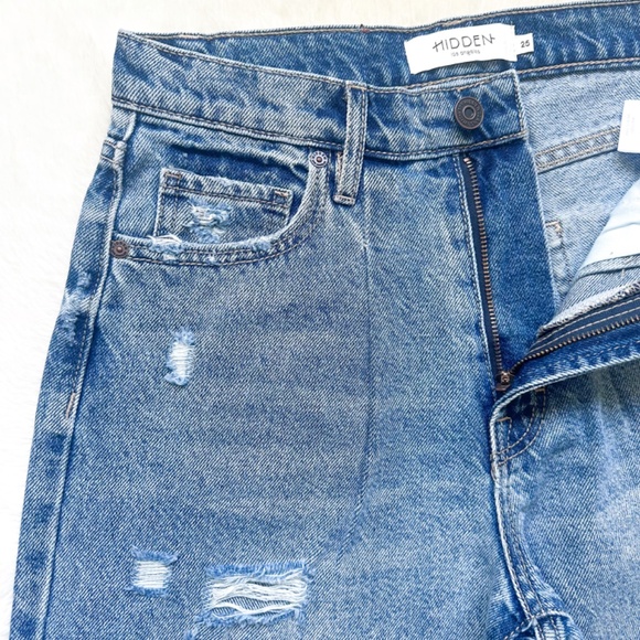 HIDDEN Dad Jean High Rise Wide Straight Leg Distressed 100% Cotton Jeans - Picture 11 of 12